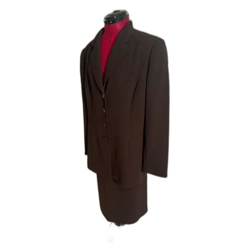 Le Suit Skirt Suit Woman's Size 16 Brown 2-Piece Set Blazer & Skirt